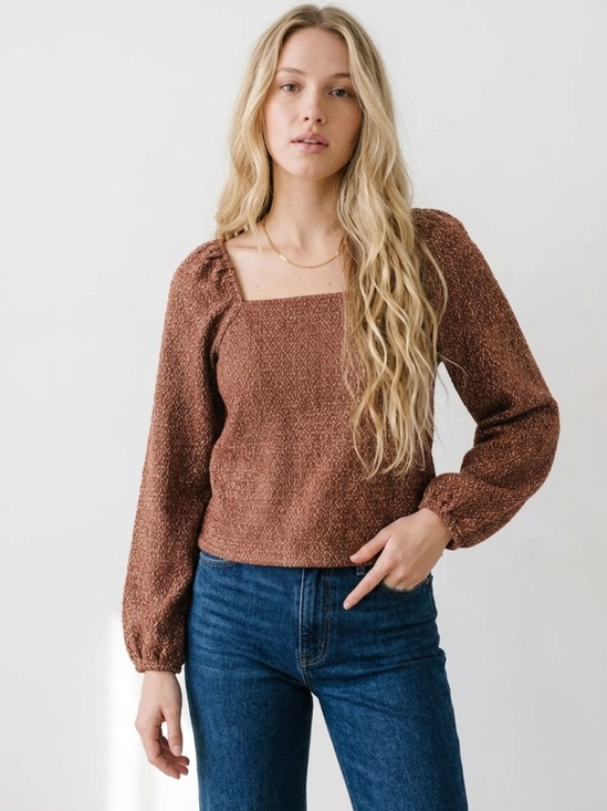 Madewell Sweaters - Madewell Brown Square-Neck Long Sleeve Knit Top
